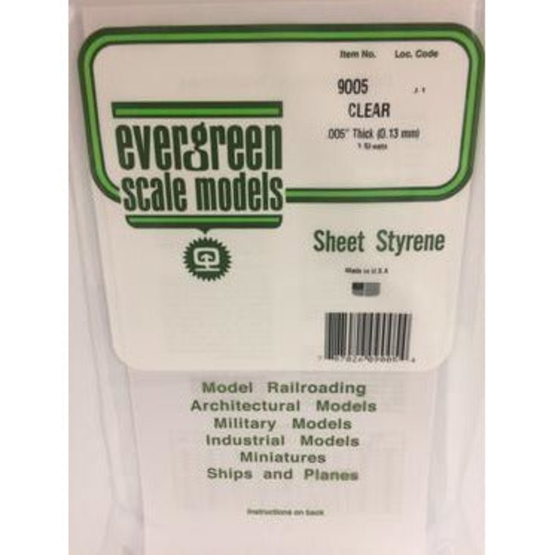 Evergreen #9005 Styrene Sheets: Clear 3 pack 0.005 (0.13mm) x 6 x 12