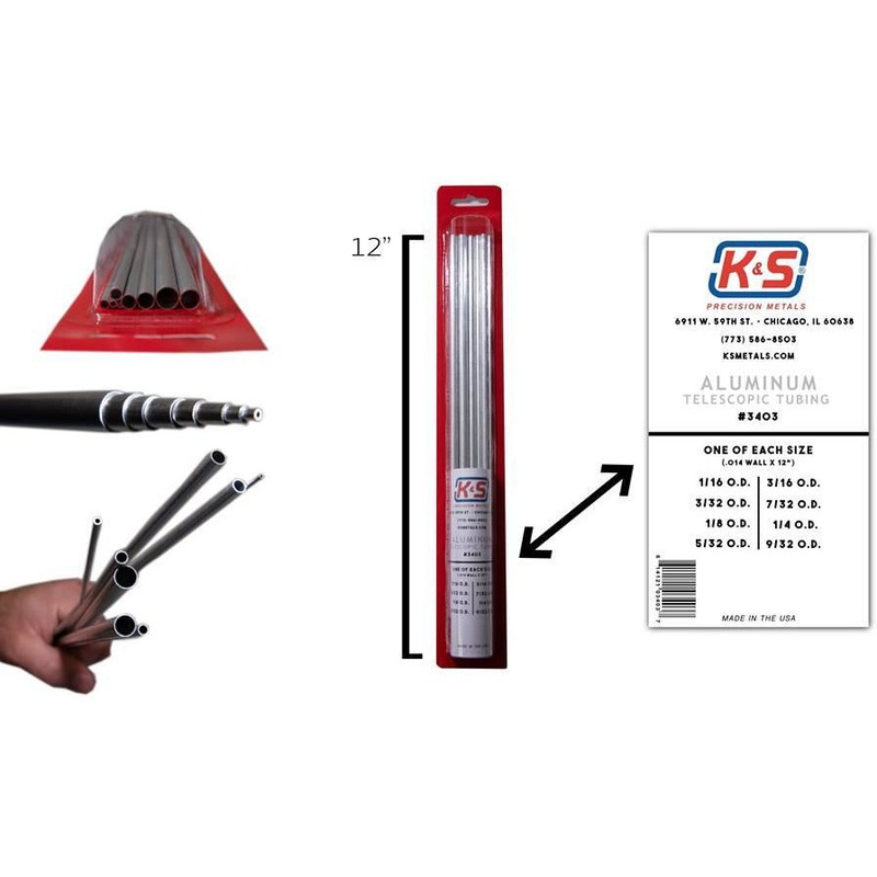 K&S Aluminum Telescopic Tubing Assortment 12 (8pcs 1/16 thru 9/32 OD) KSE3403