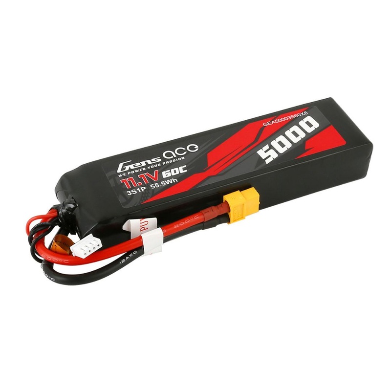 Gens Ace – 1108 – 5000mAh 3S1P 11.1v 60C LiPo XT60 Plug Soft Case 155x46x24mm