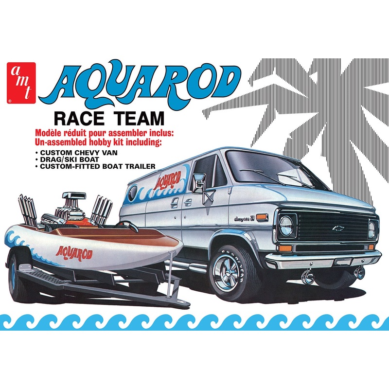 Aqua Rod Raceteam 1975 Chevy Van Raceboat & Trailer 1/25 Model Vehicle Kit #1338 by AMT