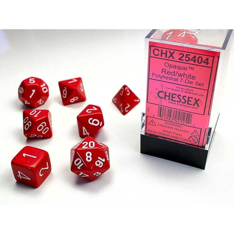 Chessex Opaque 7-Die Set Red/White CHX25404