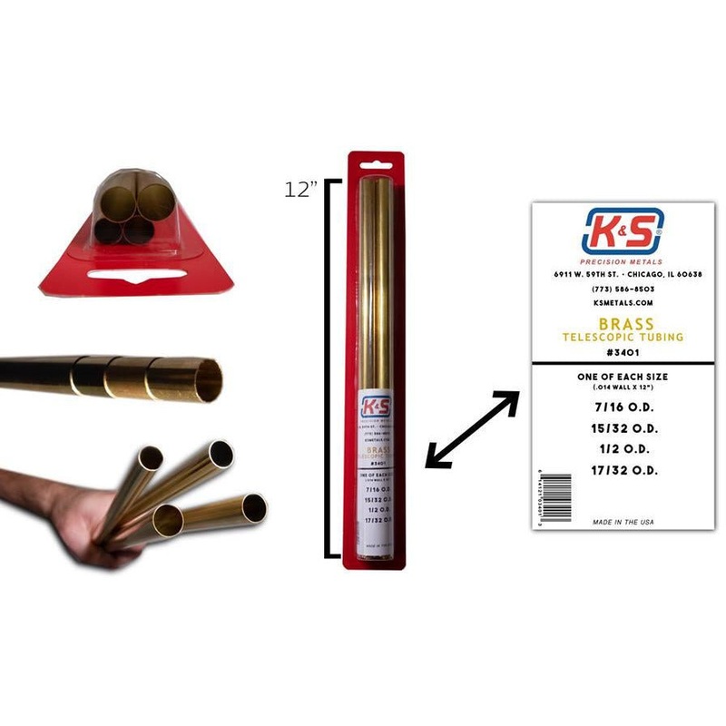 K&S Brass Telescopic Tubing Selection 12 (4 pcs 7/16 thru 17/32 OD) KSE3401
