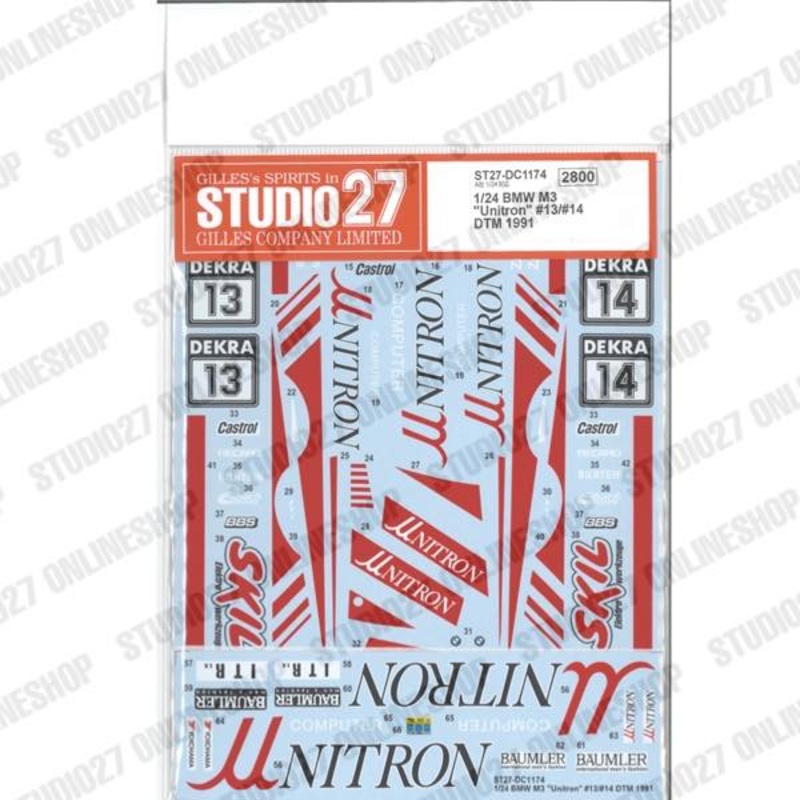 [ Back-order ] STUDIO27 DC1174 1:24 BMW M3 Unitron #13/#14 DTM 1991 for Aoshima No.11 [Original Decals]