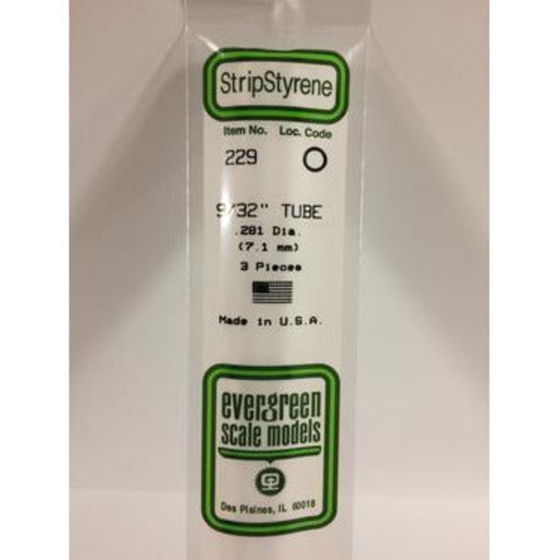 Evergreen #229 Styrene Tubes: Round 9/32 3 pack 0.281 (7.1mm) OD x 14 (35cm)
