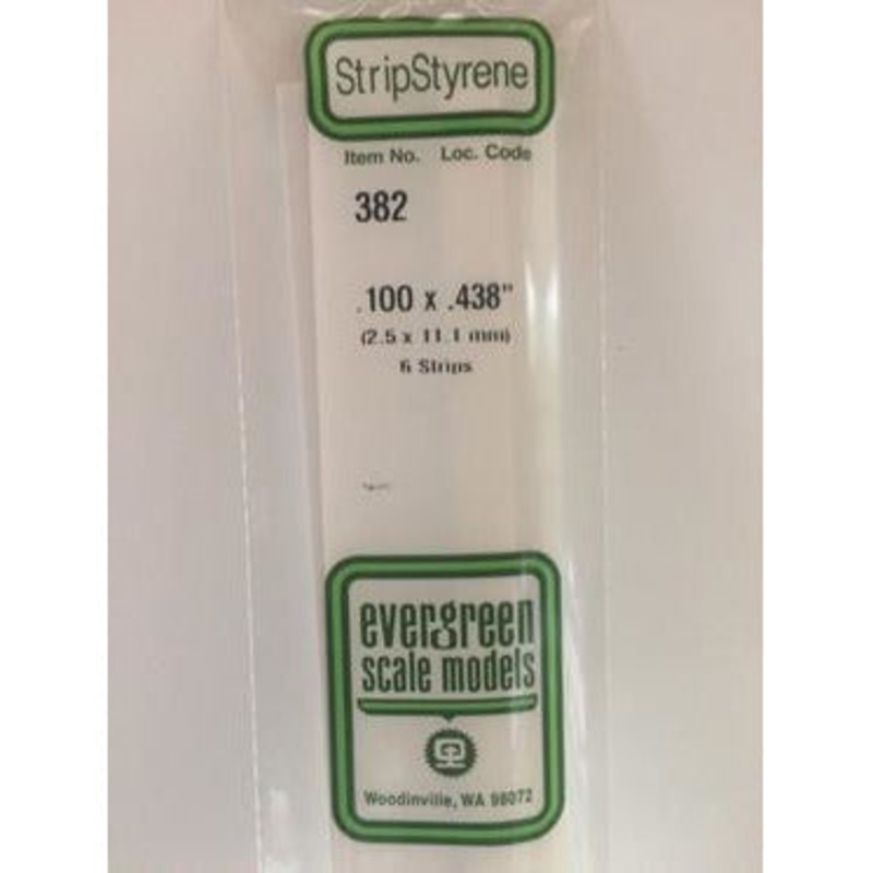 Evergreen #382 Styrene Strips: Dimensional 6 pack 0.100 (2.5mm) x 0.438 (11.1mm) x 24 (60cm)