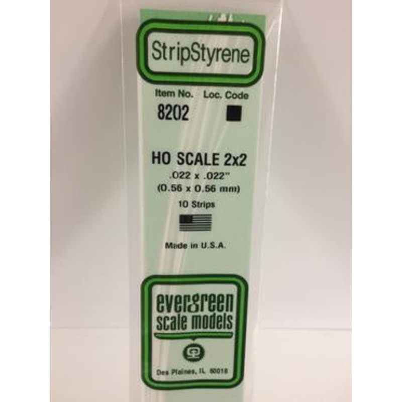 Evergreen #8202 – .022 X .022 / .6mm X .6mm Opaque White Polystyrene Ho Scale Strips (2×2)
