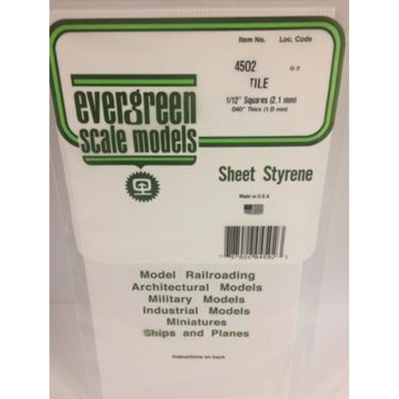 Evergreen #4502 – 1/12 X 1/12 Opaque White Polystyrene Square Tile