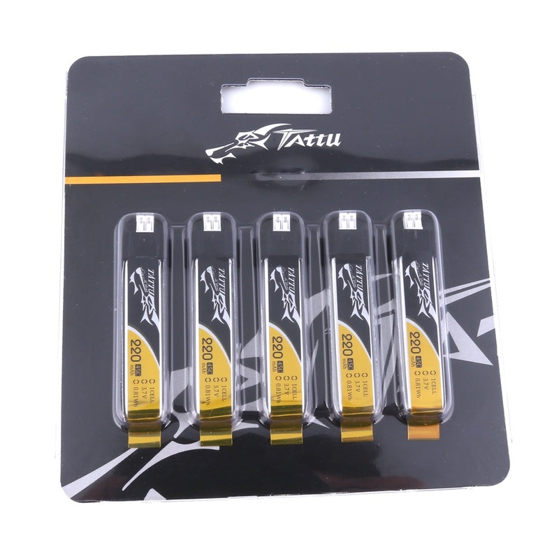 Tattu – 296 – 220mAh 1S1P 3.7V 45C LiPo JST-PHR Plug Soft Case 5pcs 51x12x6mm