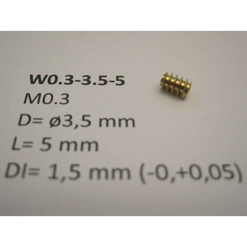 Brass worm M0.3 D = 3.5 L = 5 DI = 1.5 mm