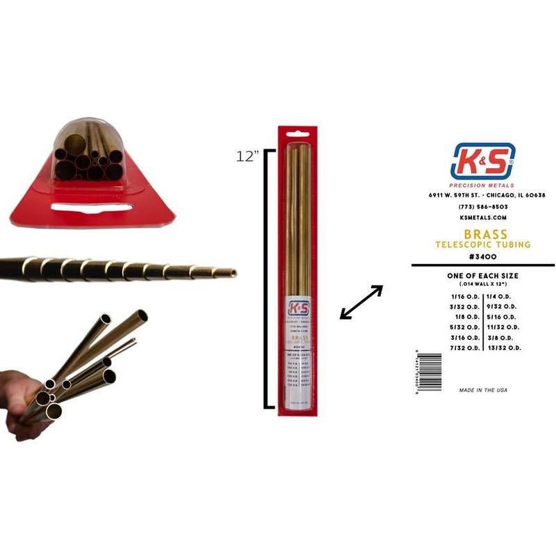 K&S Brass Telescopic Tubing Selection 12 (12 pcs 1/16 thru 13/32 OD) KSE3400