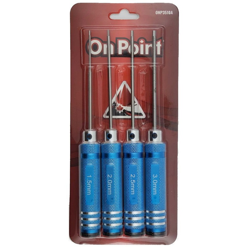On Point Hex Screwdrivers (4) Size: 1.5, 2.0, 2.5, 3.0mm – Blue