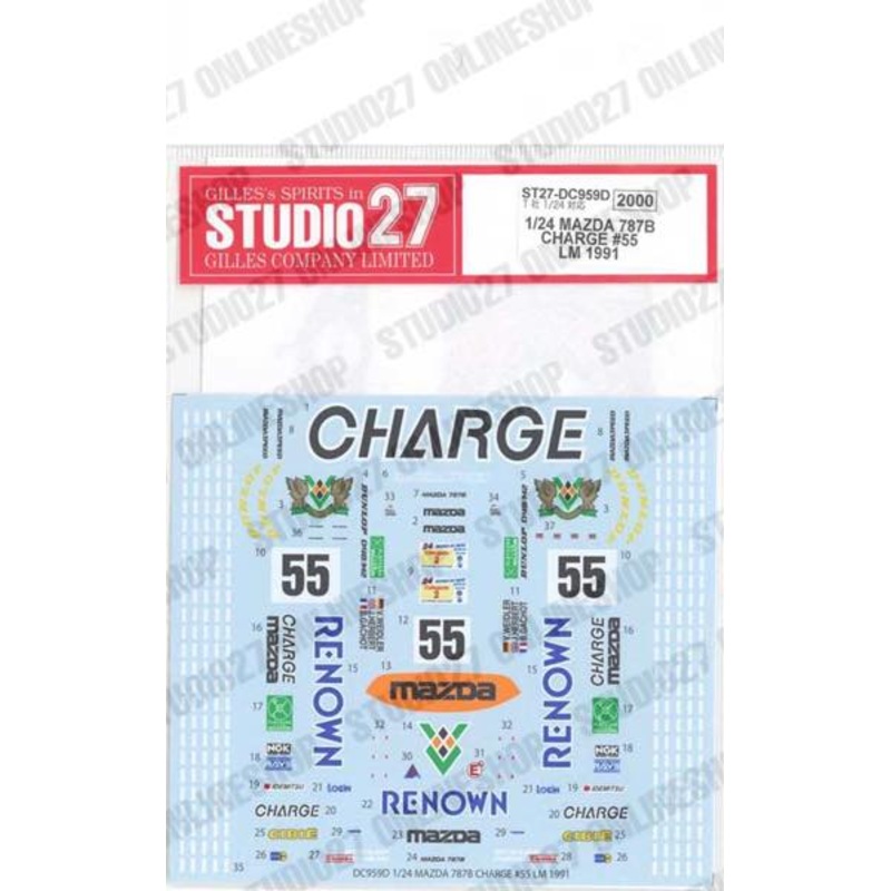 [ Back-order ] STUDIO27 DC959D 1:24 MAZDA 787B CHARGE #55 LM 1991 forTAMIYA787B Original Decals