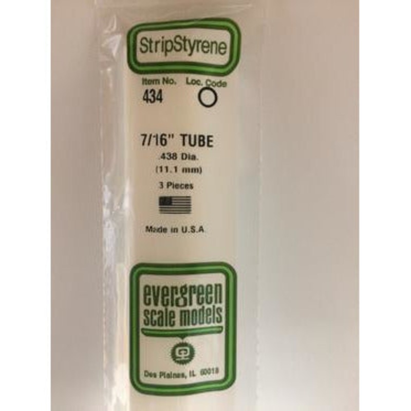 Evergreen #434 Styrene Tubes: Round 7/16 3 pack 0.438 (11.1mm) OD x 24 (60cm)