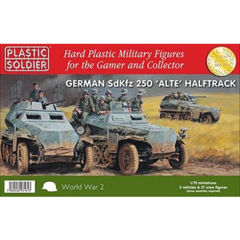 WW II German SdKfz 250 Alte Halftrack 3 vehicles & 27 crew figures 1/72 by Plastic Soldier