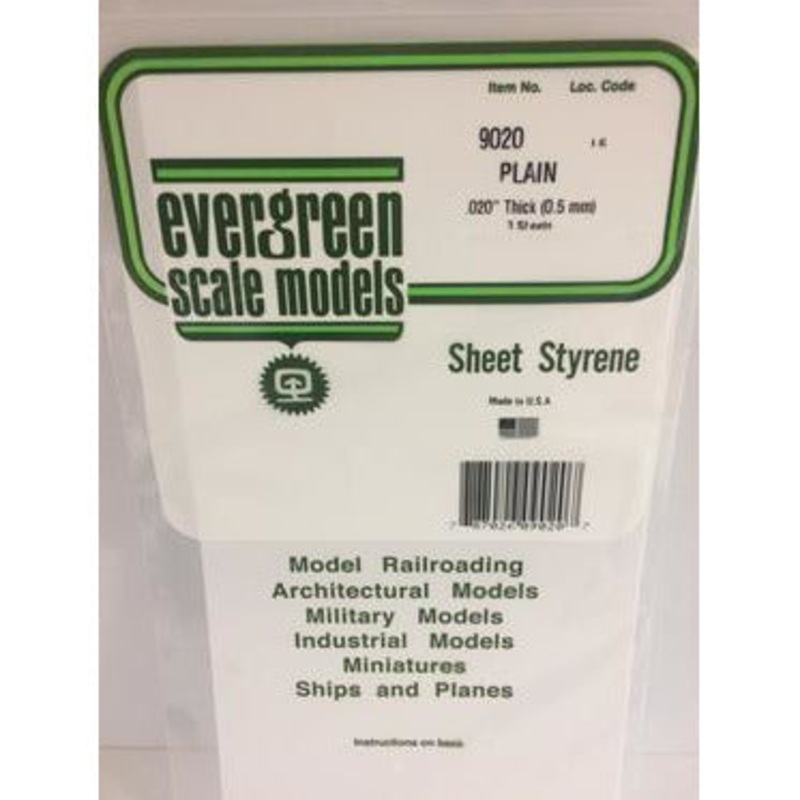 Evergreen #9020 Styrene Sheets: Plain 3 pack 0.020 (0.50mm) x 6 x 12