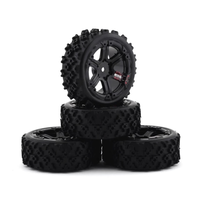 Firebrand RC SnakeEye RXG3 Gymkhana Pre-Mounted Rally Tires (4) (Black) w/.50 Cal Tires, 12mm Hex & 3mm Offset – FBR1SBKEYE744