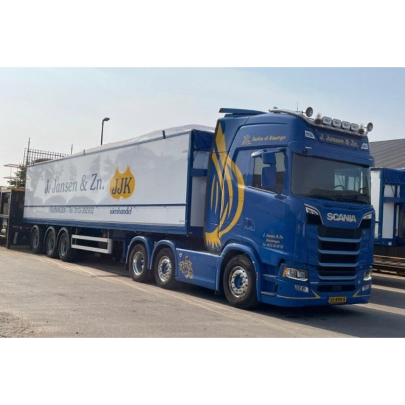 [ Pre-order ] 01-4983 WSI 1:50 J. Jansen & Zonen SCANIA S HIGHLINE CS20H 6X2 TWIN STEER BELT TRAILER – 3 AXLE