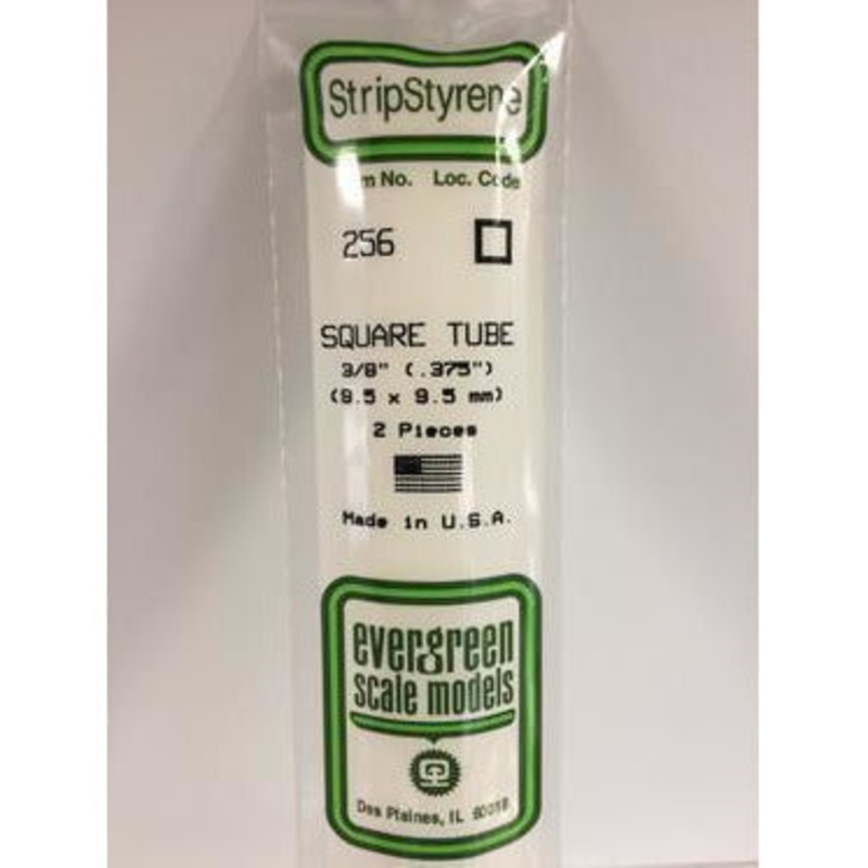 Evergreen #256 Styrene Tubes: Square 3/8 3 pack 0.375 (9.5mm) x 14 (35cm)