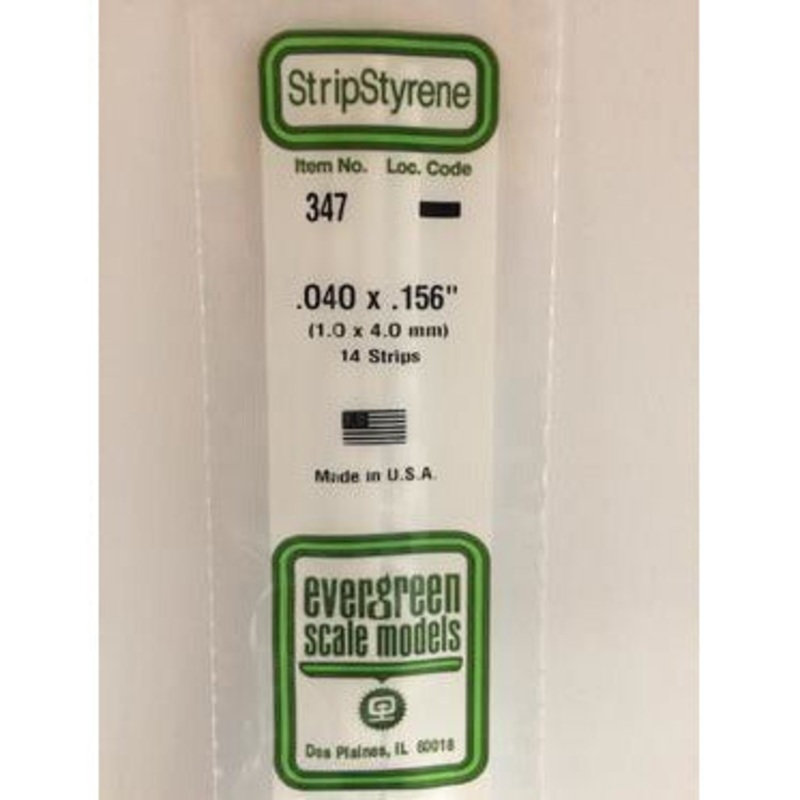 Evergreen #347 Styrene Strips: Dimensional 14 pack 0.040 (1.0mm) x 0.156 (4.0mm) X 24 (60cm)