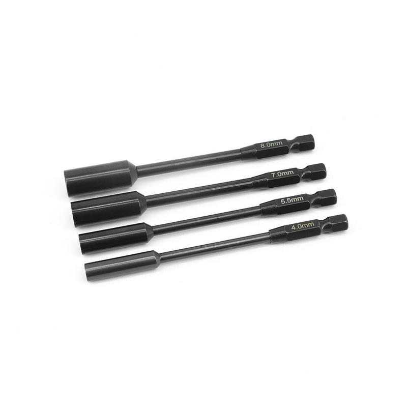 Hobby Details Nut Driver Tip Set – Hurricane 4pcs (4.0/5.5/7.0/8.0mm, 100mm length) – Titanium Coated – HDTT11055-1