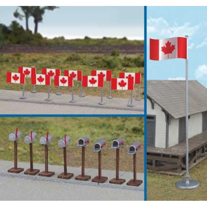 Walthers SceneMaster #4172 Flags (11) and Mailboxes (8) Canadian Flags, 1965-Present