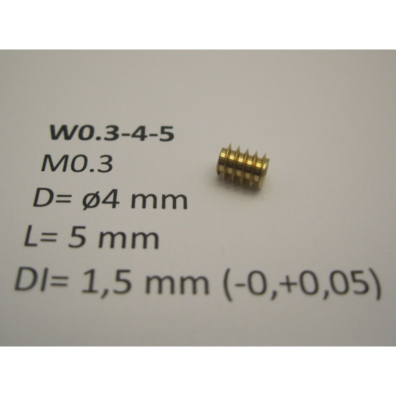 Brass worm M0.3 D = 4 L = 5 DI = 1.5 mm