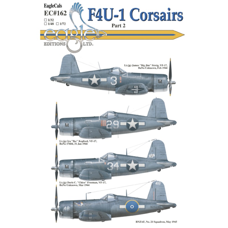Eagle Editions Decal Set 1/72 F4U1 Corsairs – EC162-72