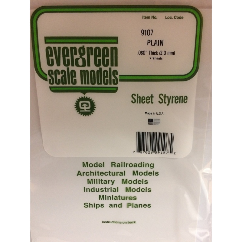 Evergreen #9107 Styrene Sheets: White 2 pack 0.080 (2.0mm) x 8 x 21