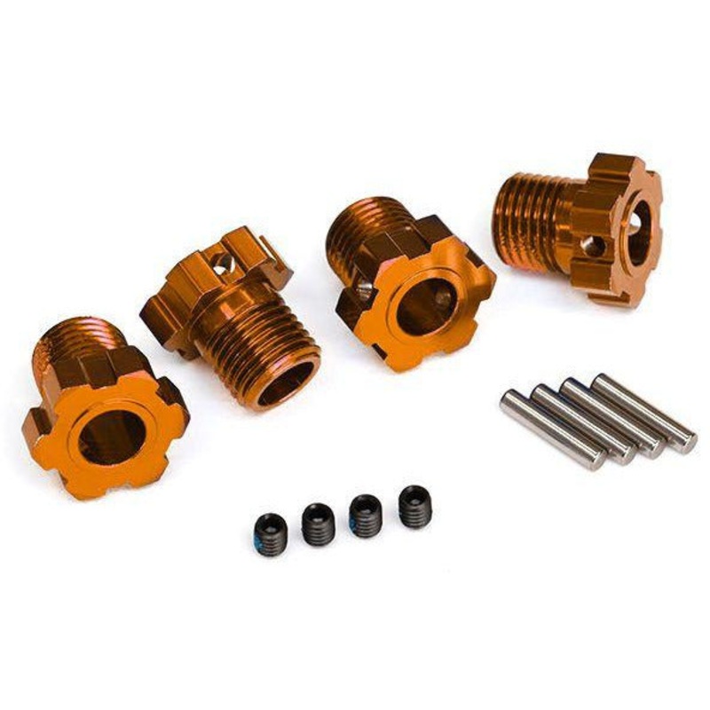TRA8654A Wheel hubs, splined, 17mm (orange-anodized) (4)/ 4×5 GS (4), 3x14mm pin (4)