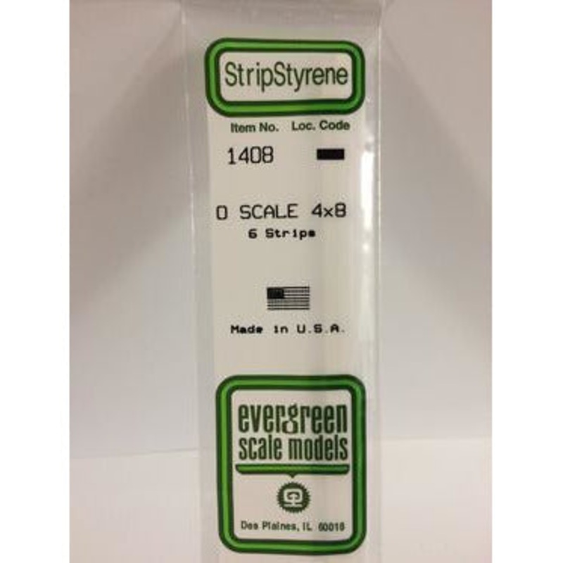 Evergreen #1408 Styrene Strips: O Scale 4×8 6 pack 0.080 (2.0mm) x 0.166 (4.2mm) x 14 (35cm)