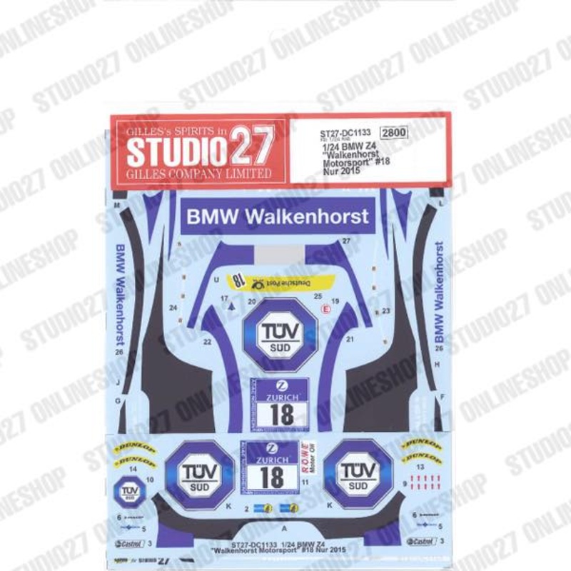 [ Back-order ] STUDIO27 DC1133 1:24 BMW Z4 Walkenhorst Motorsport #18 Nur 2015 for FUJIMI125930 [Original Decals]