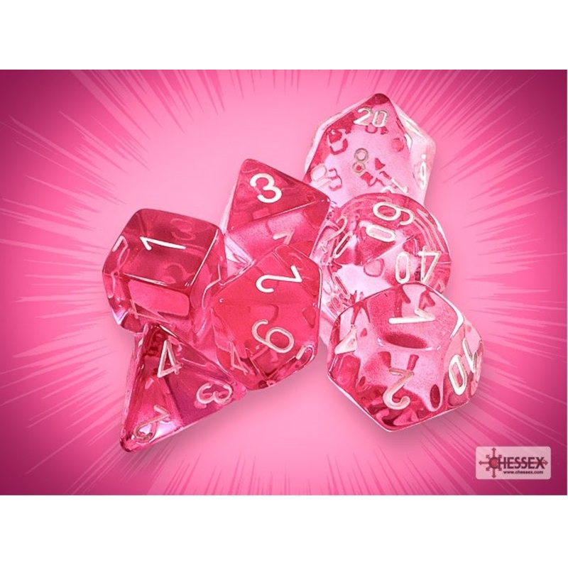 Chessex Translucent Polyhedral 7-Die Set Pink/White CHX23084