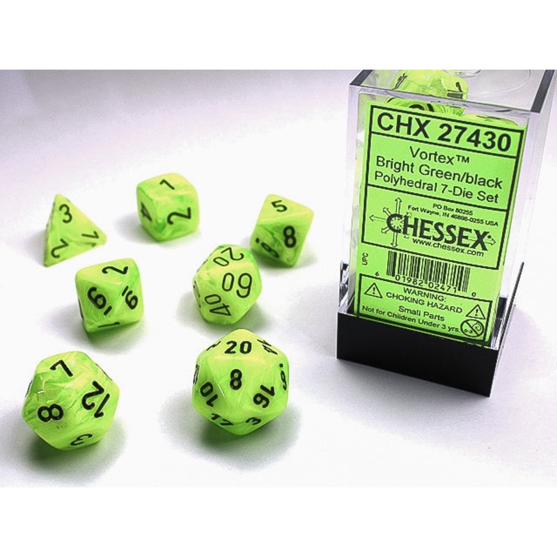 Chessex Vortex 7-Die Set Bright Green/Black CHX27430