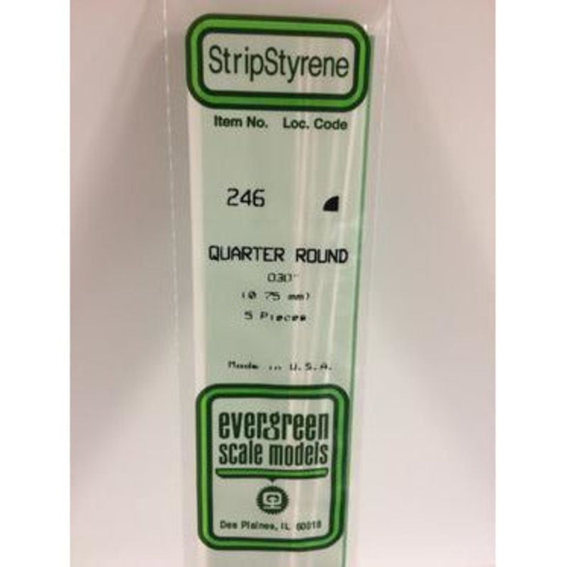 Evergreen #246 Styrene Shapes: Quarter Round 5 pack 0.030 (0.75mm) x 14 (35cm)