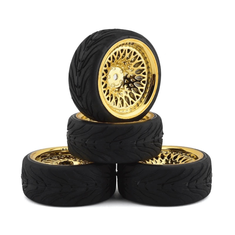 Firebrand RC Crownjewel RT39 Pre-Mounted On-Road Tires (4) (Gold) w/Fang Tires, 12mm Hex & 3mm/9mm Offset – FBR1WHECRN893